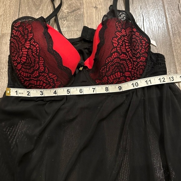 Daisy Fuentes Negligie Black Red Sexy Sheer Lace Size L Babydoll Fairy Nightgown - Picture 7 of 10